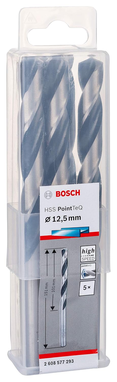 Bosch Professional 5 Stück HSS Spiralbohrer PointTeQ (für Metall, 12,5 x 101 x 151 mm, Zubehör Bohrs