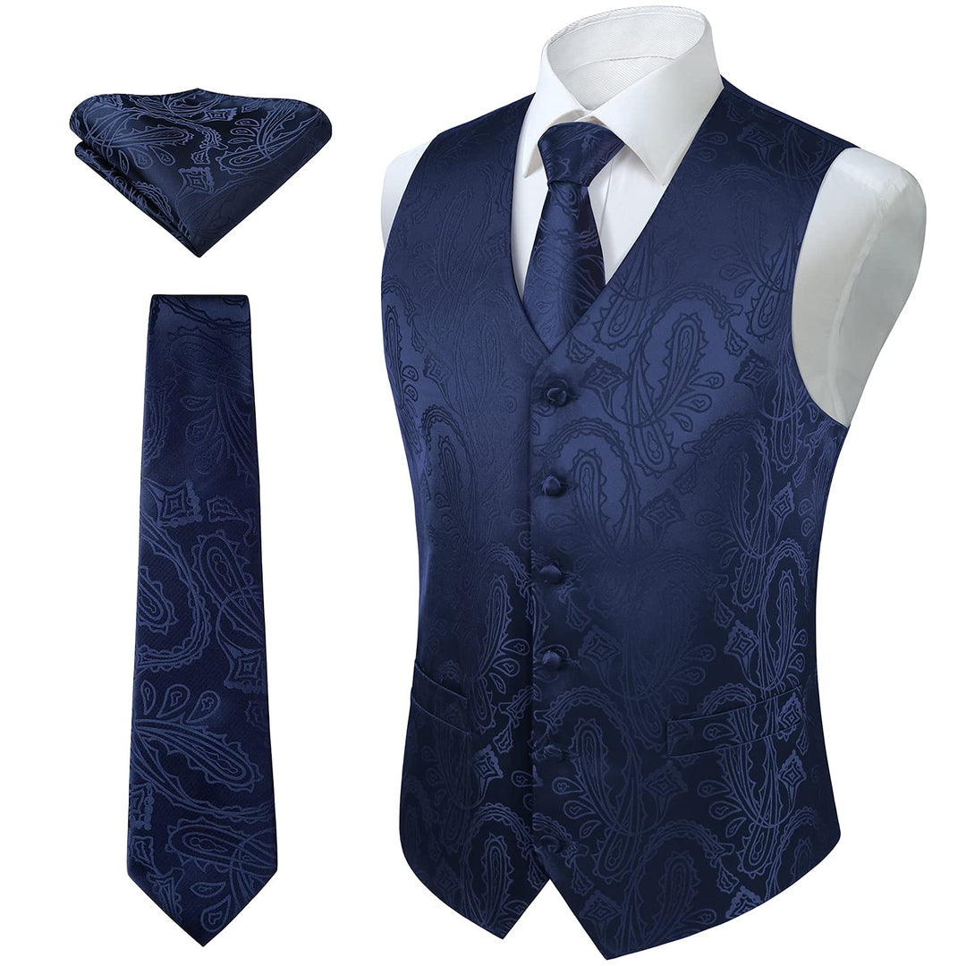 Enlision Herren Paisley Floral Jacquard Weste &amp; Krawatte und Pocket Square Weste Anzug Set S Blau, S