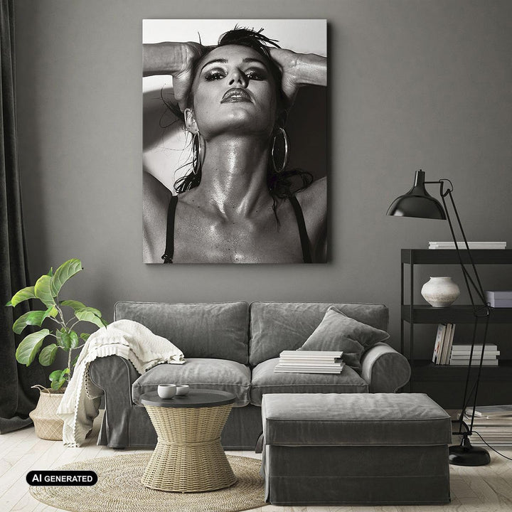 Bilder auf Leinwand 55x100cm Leinwandbild mit Rahmen Frau Eleganz Sommer nass Gross Wanddeko Bild Sc