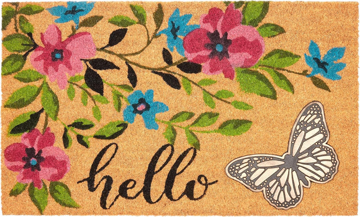 BRUBAKER Fussmatte für Aussen und Innen - 3D Schmetterling mit Blumen und Hello - 45 x 75 cm Schmutz
