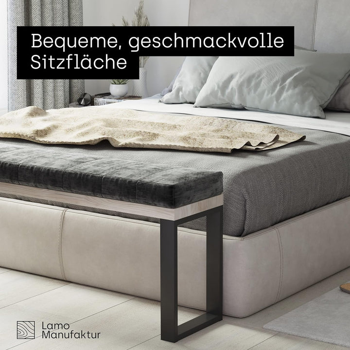 LAMO Manufaktur Sitzbank Esszimmer Holzbank 30x80x47 cm, Möbelfüsse Simple Schwarz/Roh, LSB-01-A-001