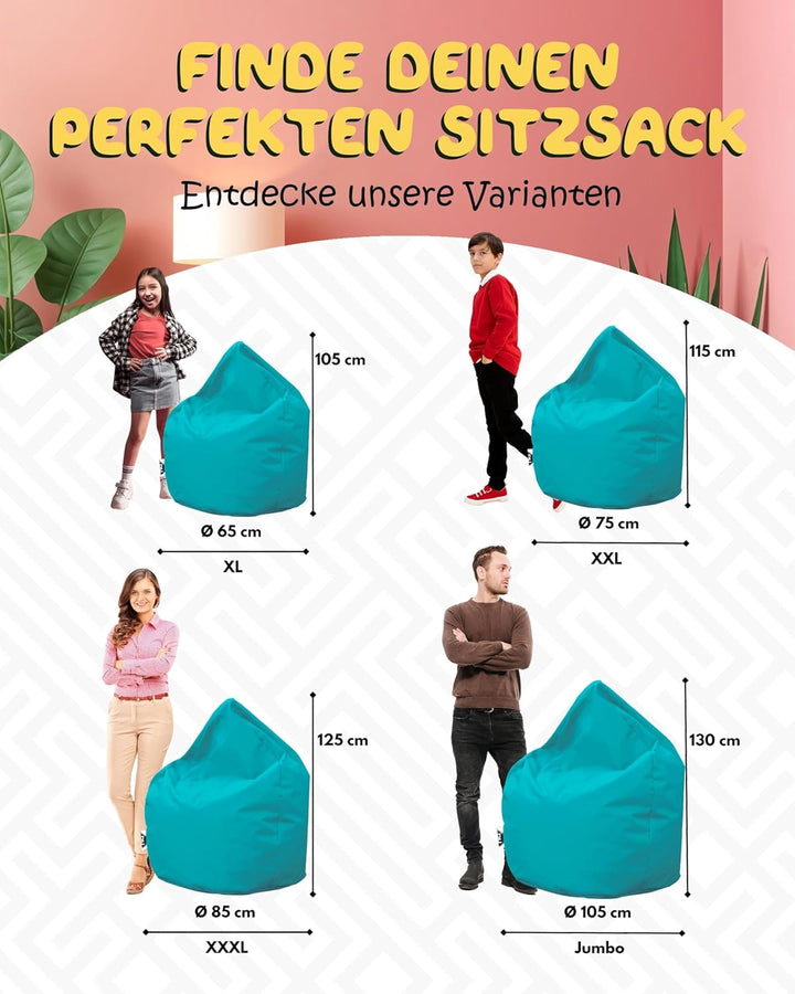 PATCH HOME Patchhome Sitzsack Tropfenform mit Reissverschluss Nachfüllbar - für In &amp; Outdoor - mit S