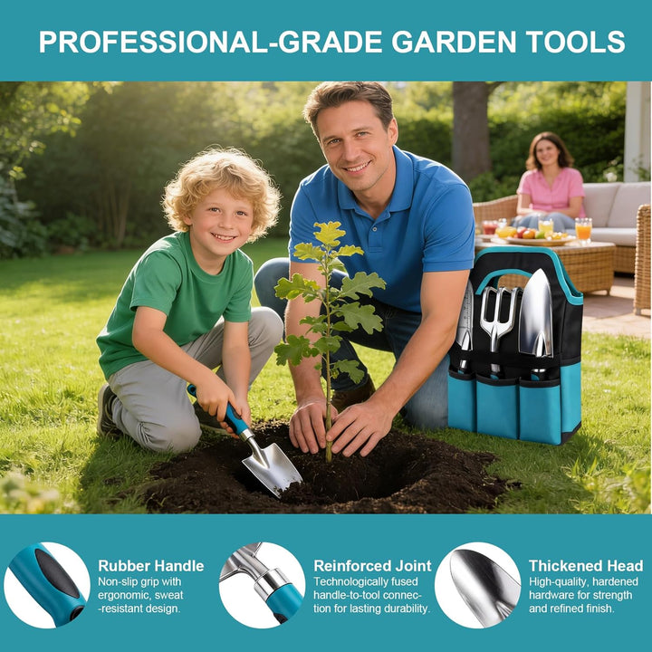 Gartenwerkzeug-Set 7 Stück, Ergonomische Gartenwerkzeuge mit Anti-Rutsch-Griff, Rostfrei, aus Alumin