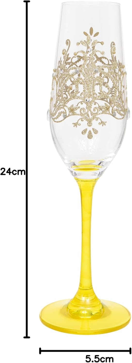Maturi Champagnerflöte, handbemalt, goldfarbenes Flockmuster, 220 ml, in Geschenkbox, Champagnerfl&#