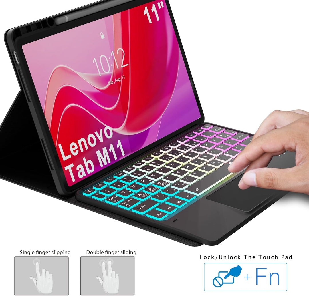 für Lenovo Tab M11 2024 11 Zoll Hülle mit Tastatur: 7-Farbige Beleuchtung QWERTZ Deutsches Tastatur