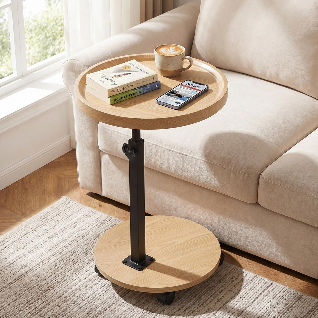 Beistelltisch, höhenverstellbar, um 360° drehbar, Nachttische mit Rollen für Sofa, Schlafzimmer, Bür