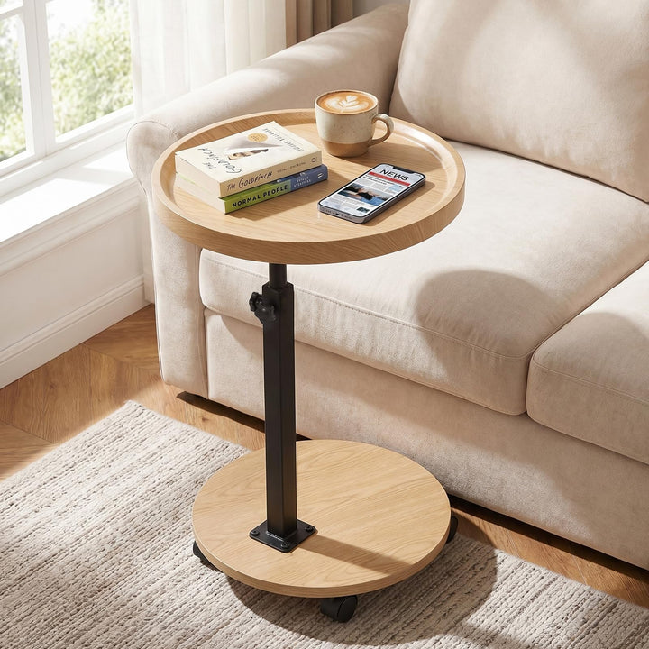 Beistelltisch, höhenverstellbar, um 360° drehbar, Nachttische mit Rollen für Sofa, Schlafzimmer, Bür