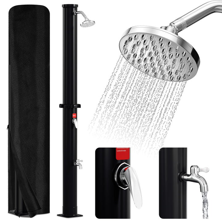 Solardusche 20L Solar Gartendusche mit 360°Regenduschkopf und Wasserhahn, Warmes Wasser Max. 60℃, oh