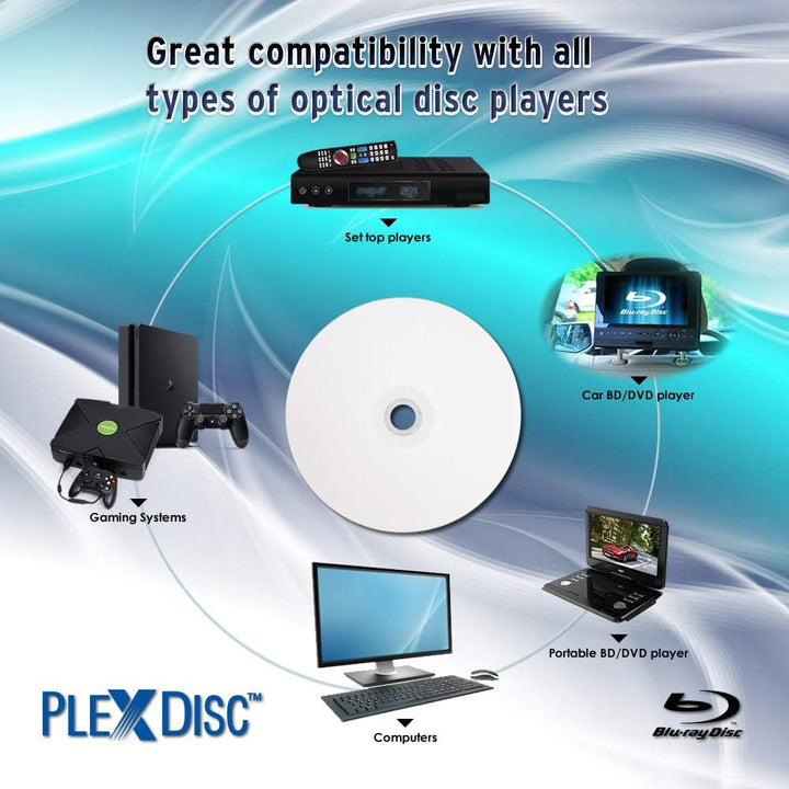 PLEXDISC 645-213 50GB 6x Blu-ray Double Layer White Inkjet Recordable Disc BD-R DL 25-Disc Spindle