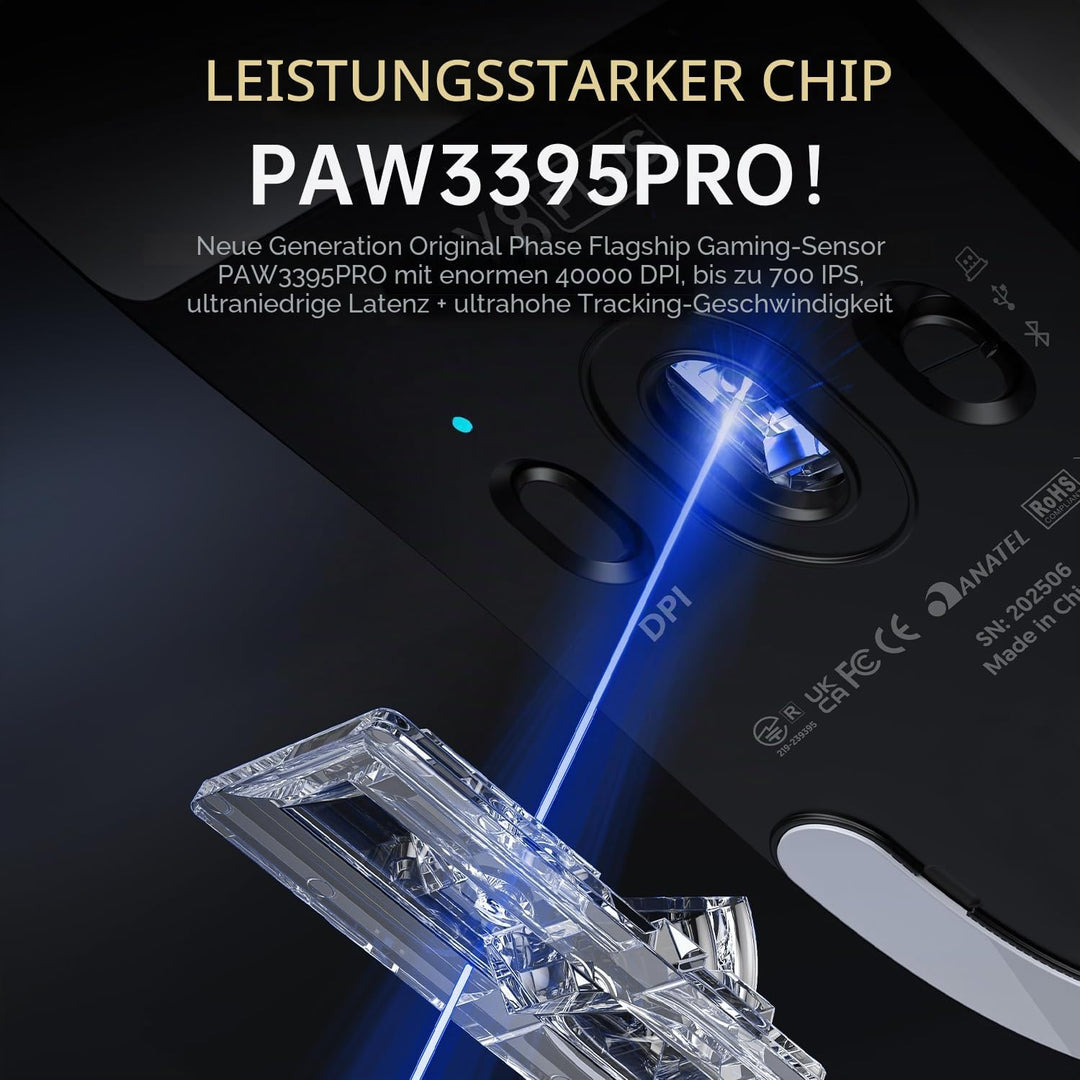 MAMBASNAKE Attack Shark X8PLUS Kabellose Gaming-Maus, PixArt PAW3395PRO-Sensor, 40000 DPI, BT/2,4 GH