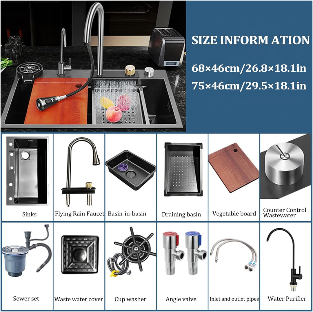 Küchenspüle,Neue Edelstahl Wasserfall Spüle,Drop In Single Bowl Workstation Spüle,Mit Cup Washer Spü