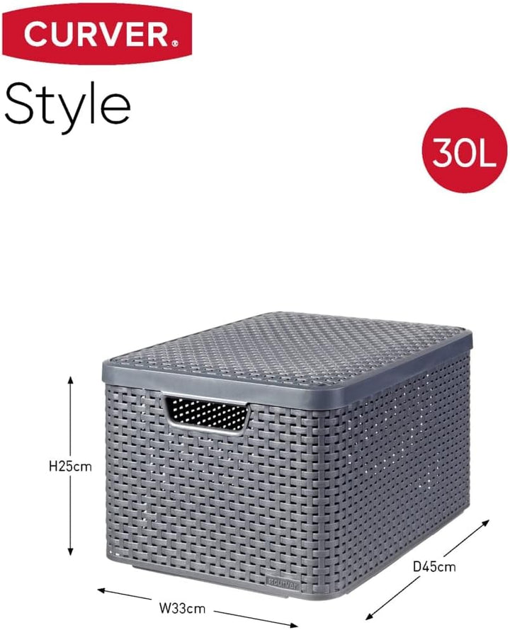 CURVER STYLE Box 3er Set S/M/L mit Deckel, anthrazit, 46,2 x 34,2 x 27,5 cm, Anthrazit