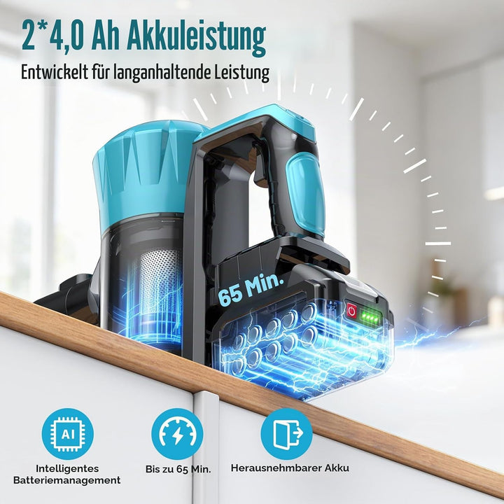 Gisam Akku Staubsauger Kabellos 55000 Pa/650W/70Min, Bürstenloser Motor Mit DREI verschiedenen Bürst