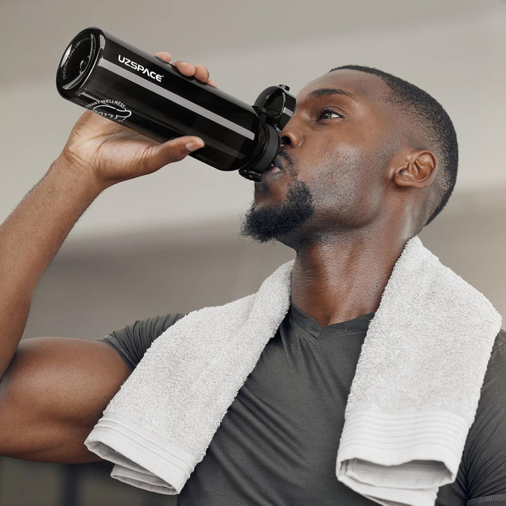 UZSPACE Trinkflasche Sport 1L, Tritan Bpa-Frei Trinkflasche Auslaufsicher mit Einhandbedienung, Kohl