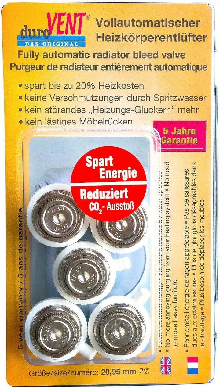 duroVENT Automatischer Heizkörper-Entlüfter im 5er-Set, für 1/2"-Anschluss (Vollautomatischer)