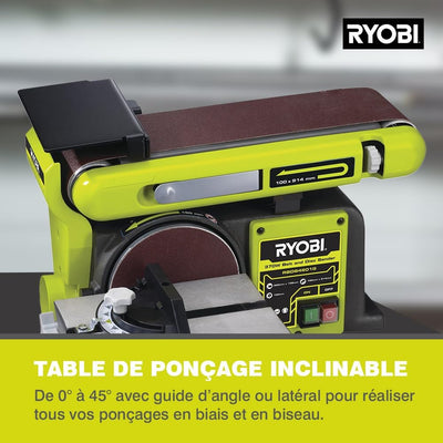 RYOBI 370 W Stand-Bandtellerschleifer (Leerlaufdrehzahl von 2.850 min-1, Winkel von 0 oder 90 Grad,