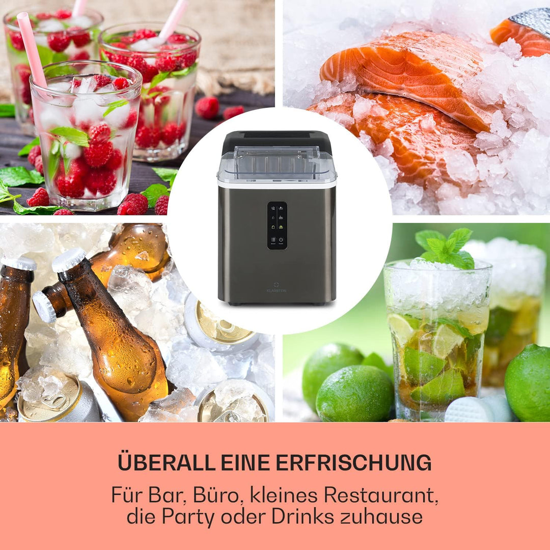 Klarstein Eiswürfelmaschine für Zuhause Camping Gastro, Schnelle Mini Eiswürfelmaschine Klein, Profi