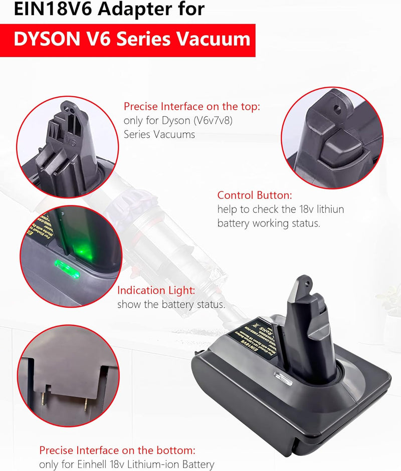 BTRUI für Dyson V6 Akku Adapter für Einhell 18V Power X Serie Lithium Akku auf für Dyson V6 Vacuum D