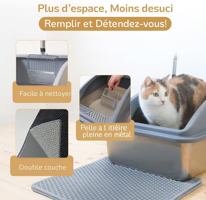 Edelstahl-Katzentoilette mit Deckel antibakterielles Katzenklo aus Metall mit Spritzschutz Katzenklo