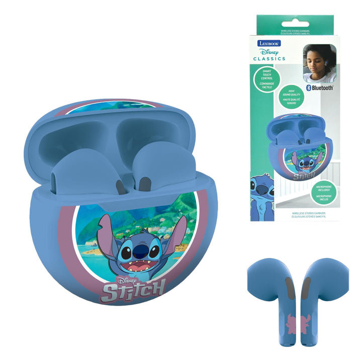 Lexibook, Disney Stitch, Kabellose Stereo-Ohrhörer, Hohe Klangqualität, Integriertes Mikrofon, Touch