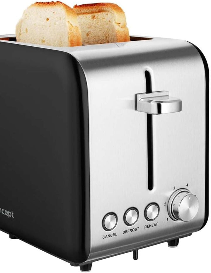 Concept TE2052 Edelstahl Toaster mit Breitem Schlitz 36mm 2 Röstkammern Elektronischer Timer 950W Ma