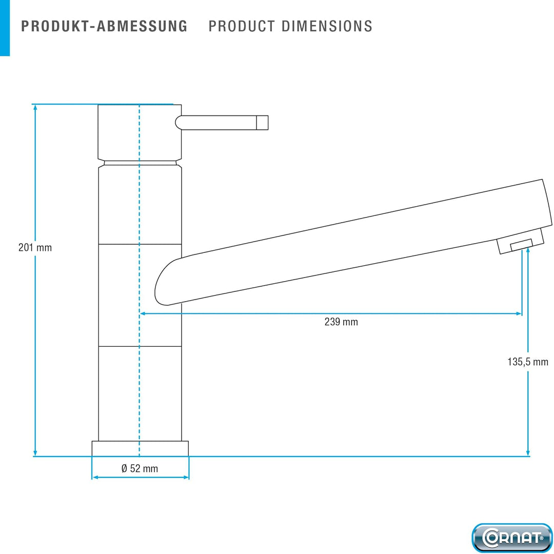 Cornat Spültisch-Einhebelarmatur "Zelina" - Hochwertiger Messingkörper - Granit schwarz / verchromt