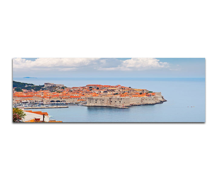 Paul Sinus Art Panoramabild auf Leinwand und Keilrahmen 150x50cm Kroatien Dubrovnik Hafenstadt Meer