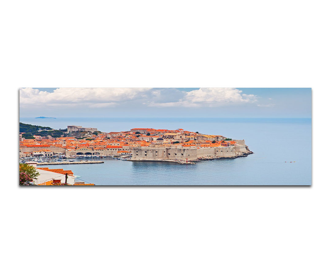 Paul Sinus Art Panoramabild auf Leinwand und Keilrahmen 120x40cm Kroatien Dubrovnik Hafenstadt Meer