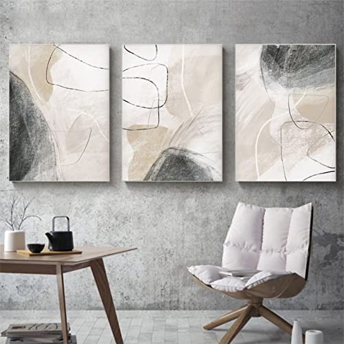 Sarah Duke 3er Poster Set, Beige Abstrakt Wandbilder Wohnzimmer Bilder, Moderne Leinwandbilder Wandp