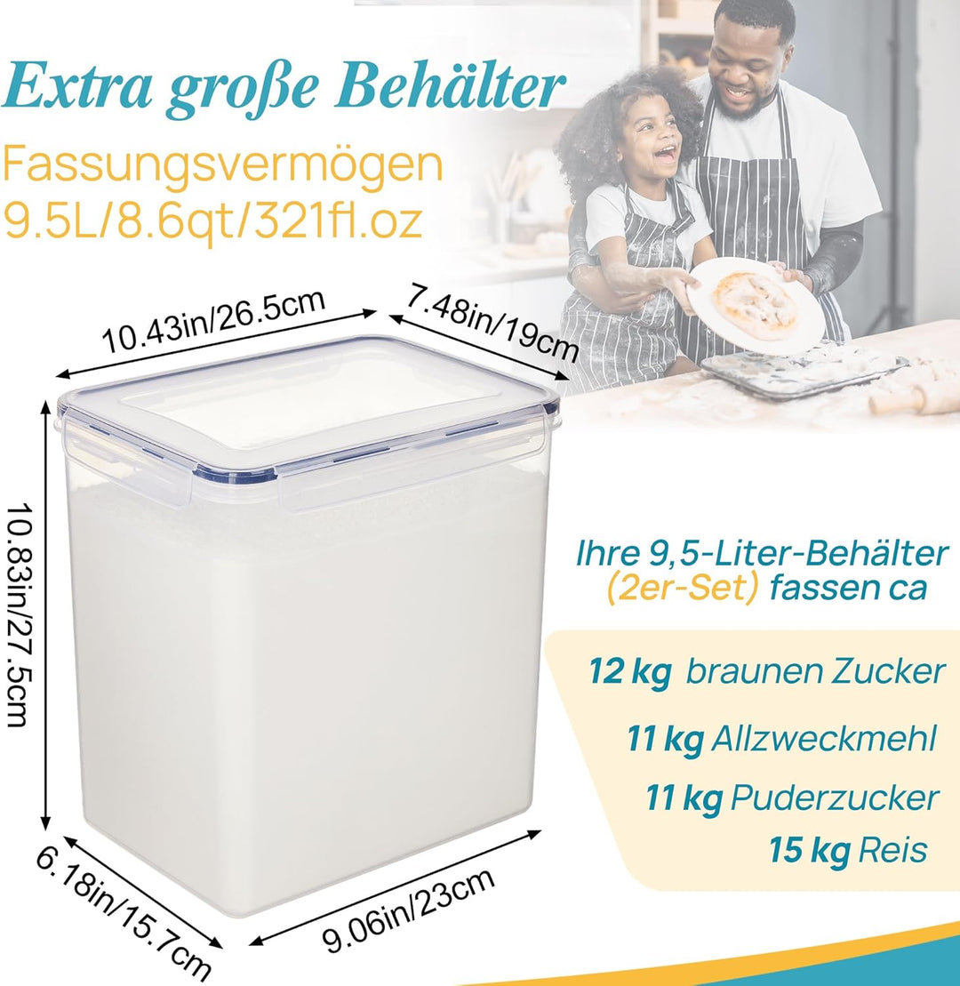 Vtopmart 2er Set Mehl Aufbewahrung 9.5L, Gross Vorratsdosen mit Deckel Luftdicht, BPA Frei, Aufbewah
