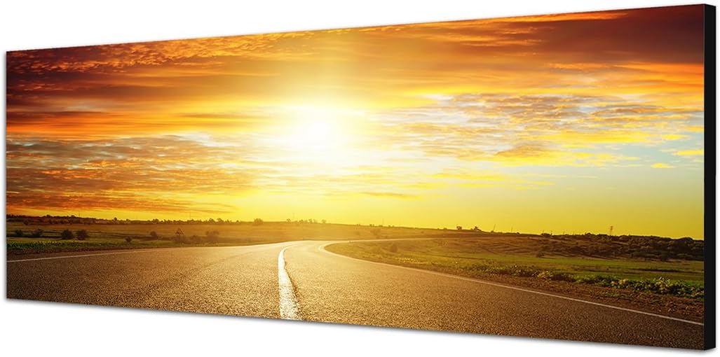 Paul Sinus Art Panoramabild auf Leinwand und Keilrahmen 150x50cm Landschaft Strasse Sonnenuntergang