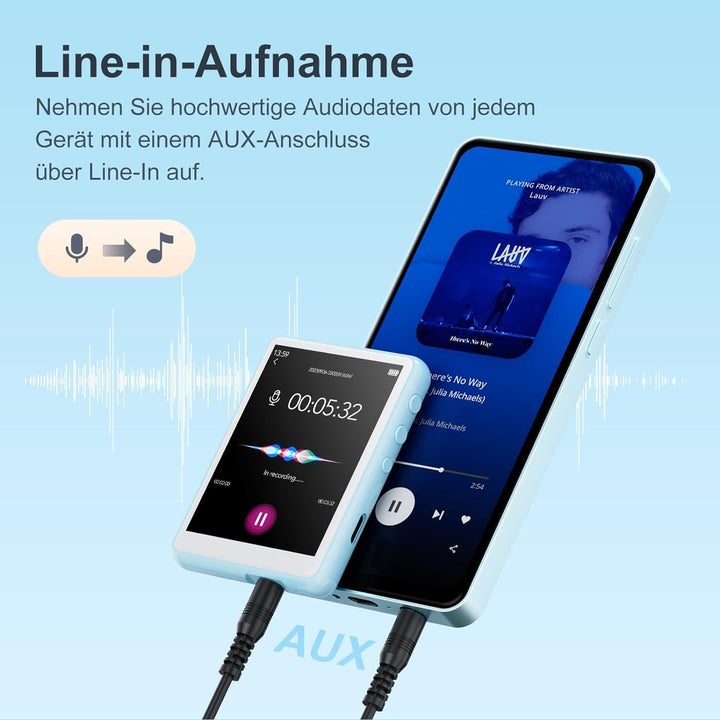MECHEN 64GB MP3 Player Bluetooth 5.3 | 2,4'' Touchscreen Tragbarer MP3-Player zum Laufen mit Line-in