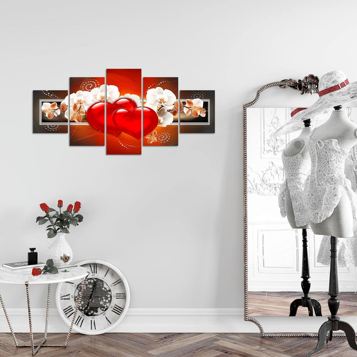 Runa Art Wandbilder Blumen Orchidee 5 Teilig Bild auf Vlies Leinwand Deko Wohnzimmer Herz Abstrakt R