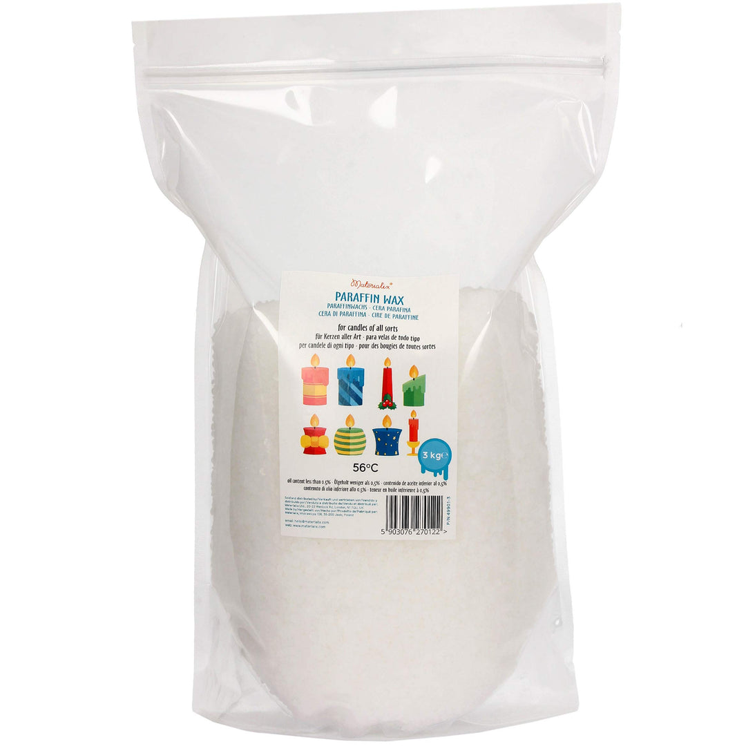 Materialix Paraffinwachs für Kerzen - Verschiedene Grössen (3kg) - Kerzenwachs, Wachsgranulat pastil