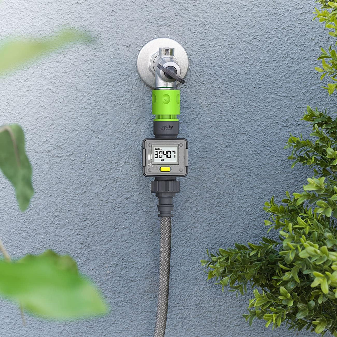 Royal Gardineer Wasserzähler Schlauch: 4er-Set Digitaler Wasserzähler für Gartenschläuche, 4 Zählera