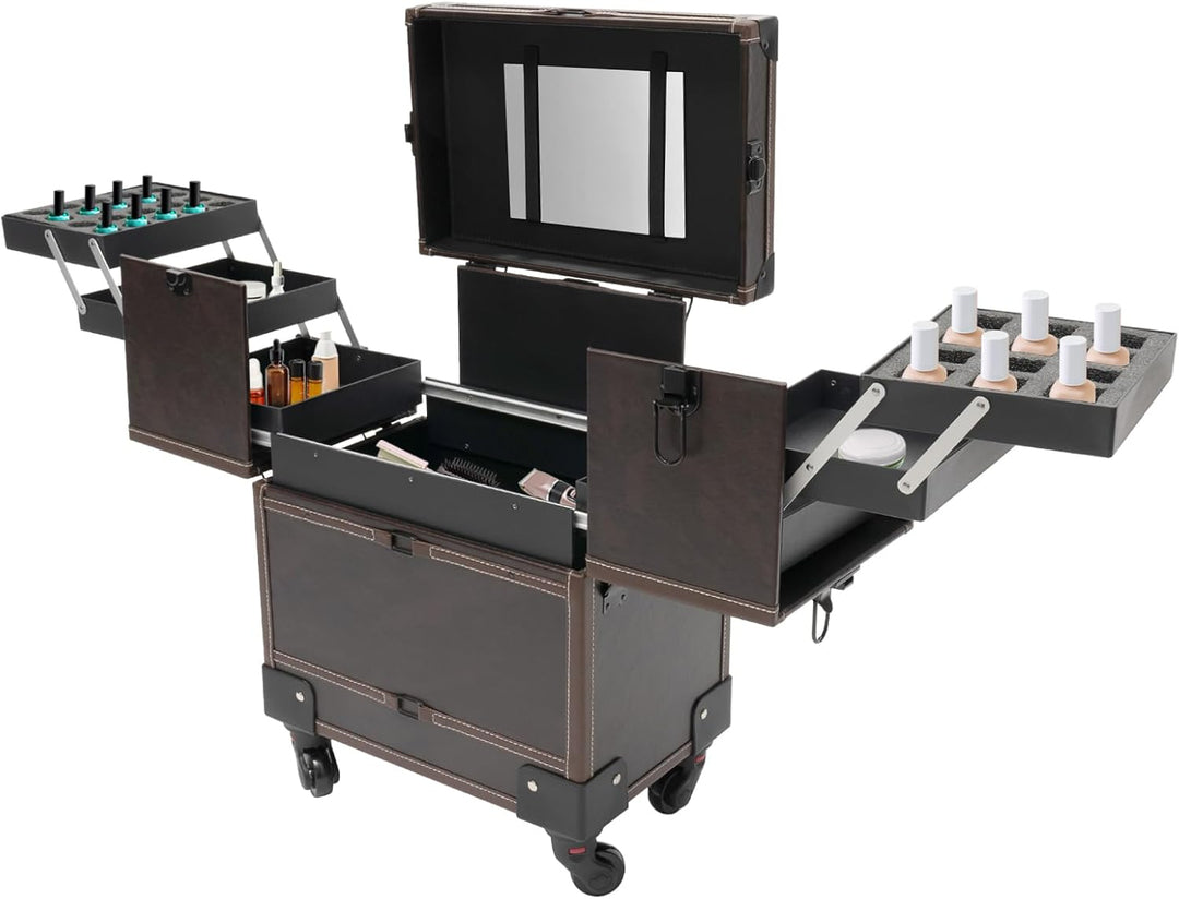 Professioneller Makeup-Koffer auf Rollen – Kosmetik-Trolley mit Herausnehmbaren Fächern, Wasserabwei