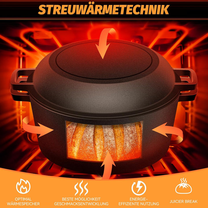 NZQXJXZ Gusseisen Topf Dutch Oven für Brotbacken, 26cm Brotbackform Auflaufform mit Deckel zum Backe