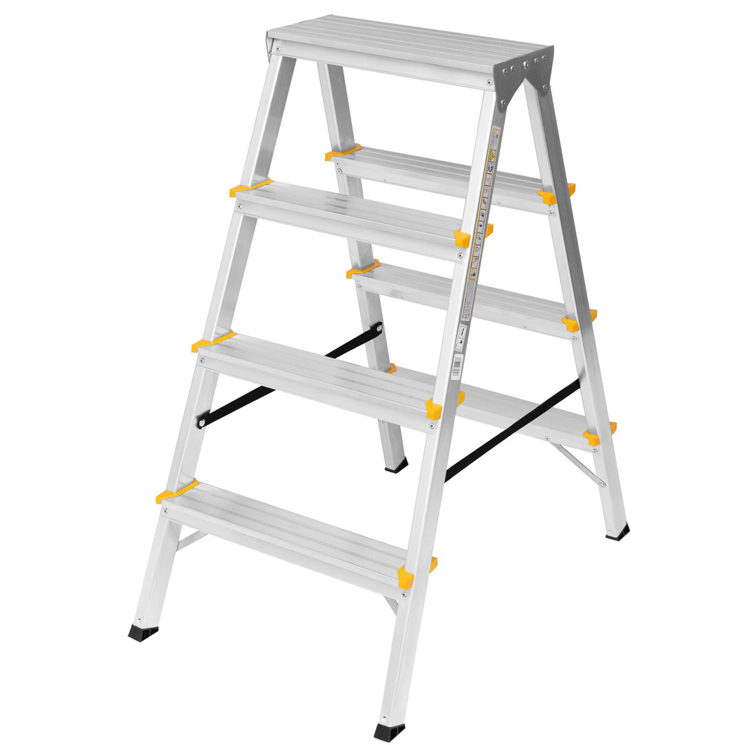 Zweiseitige Aluleiter Klappleiter Haushaltsleiter 2x4 Stehleiter Tragkraft 150kg TÜV | 4 Stufen / 15