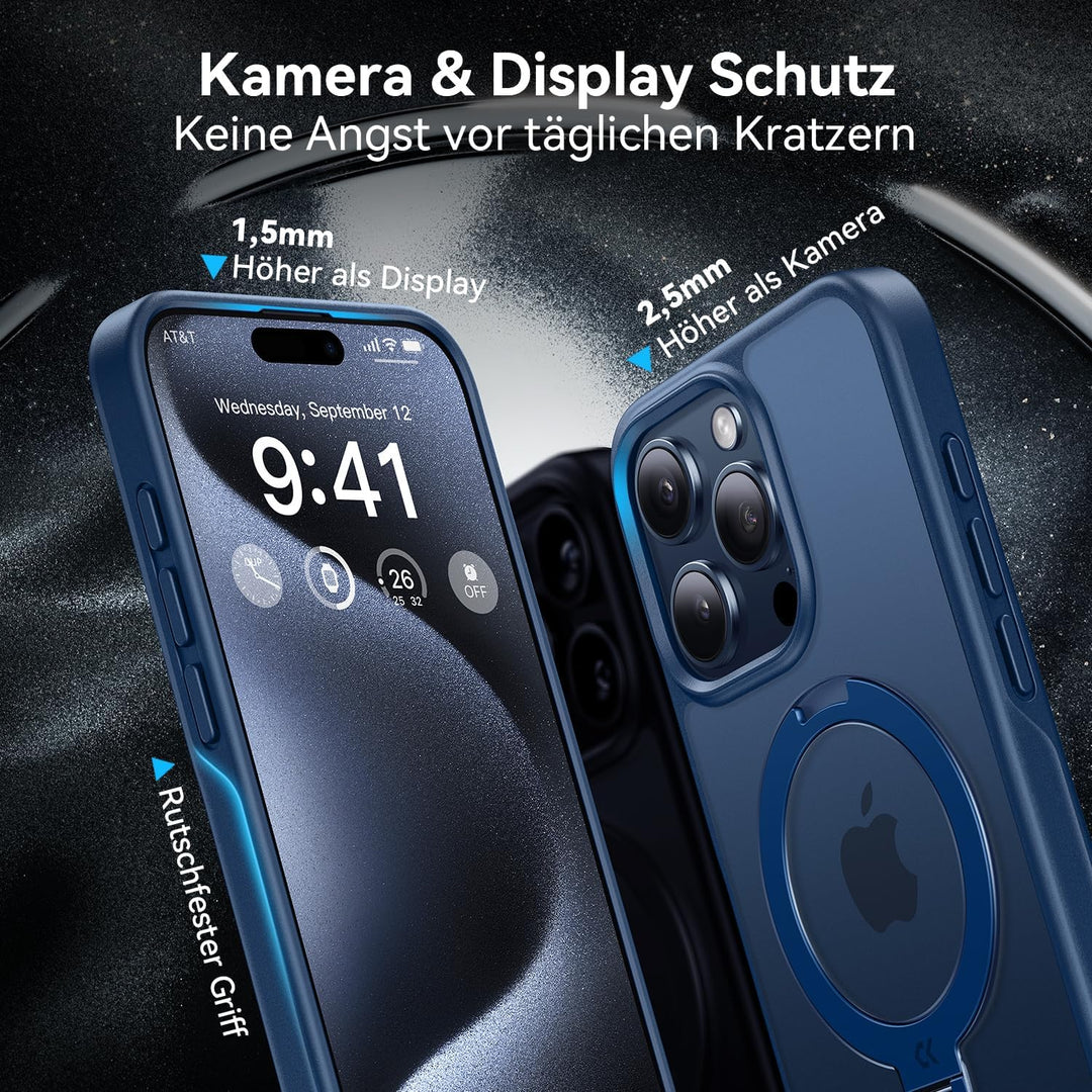 CASEKOO 360° MagicStand (Pro-Version) für iPhone 15 Pro Hülle für MagSafe [Unsichtbarer Ständer] [Mi