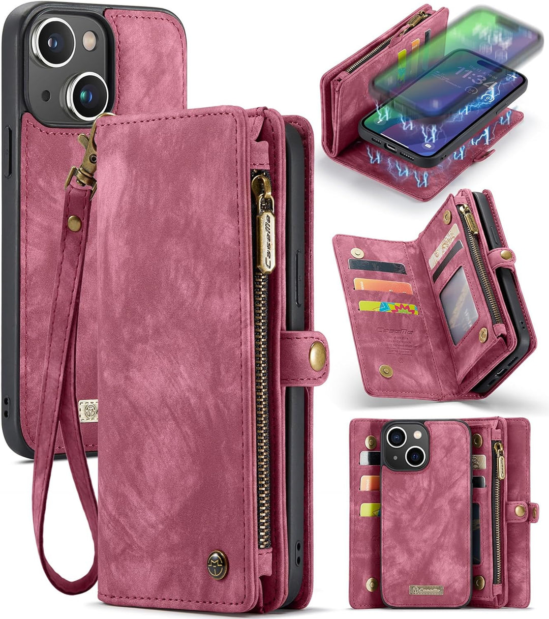 UFinetech für iPhone 15 Plus Hülle, Flip Leder TPU Stossfeste Kartenfach Tasche Handyhülle für iPhon