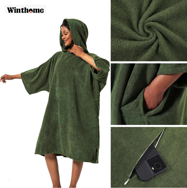 Winthome Poncho Schnelles Trocknen, Badeponcho Strand Umziehhilfe, Surf Poncho Leichtgewicht mit Tas