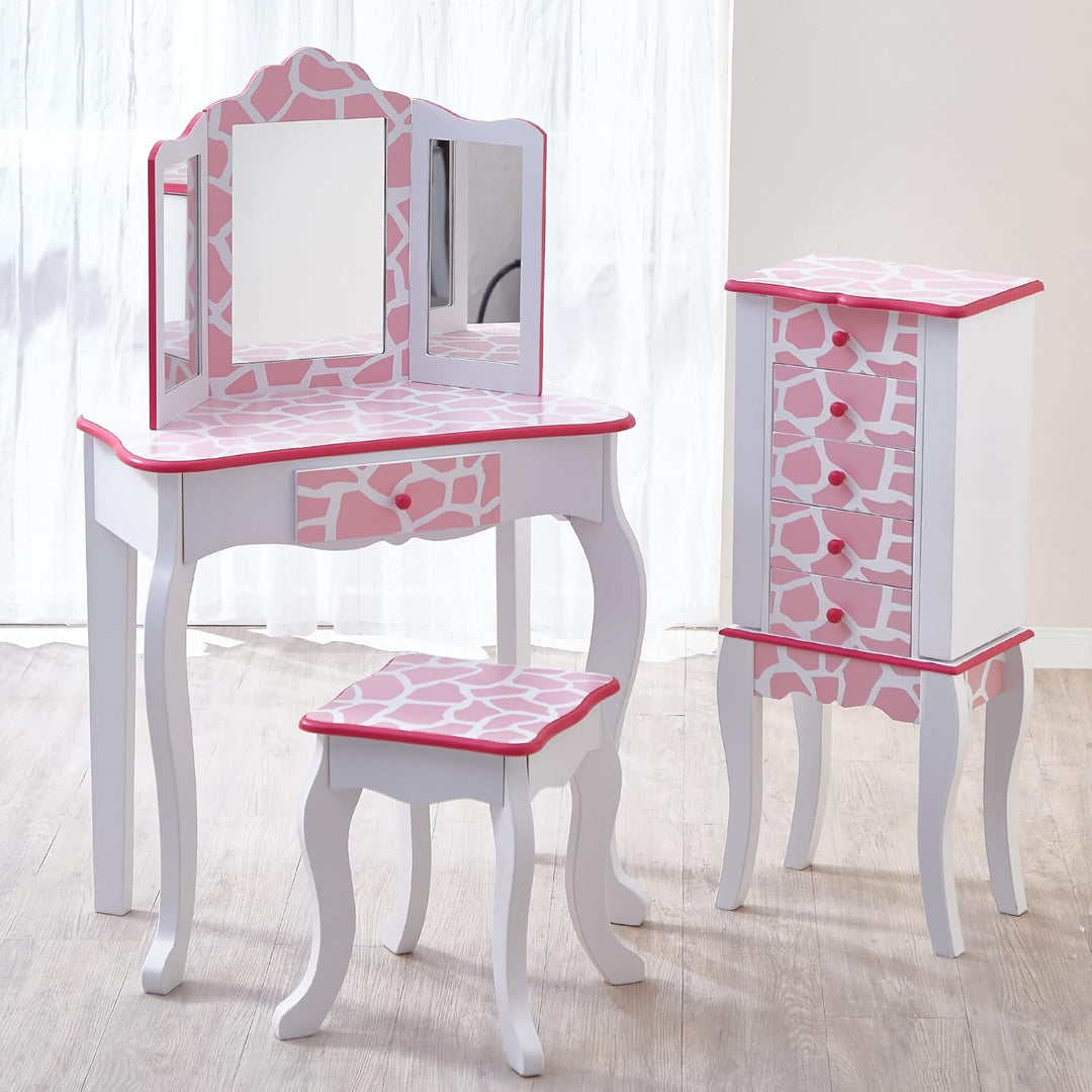 Teamson Kids Kinder Schminktisch mit Spiegel und Hocker Frisiertisch TD-11670D Rosa / Weiss, Rosa /