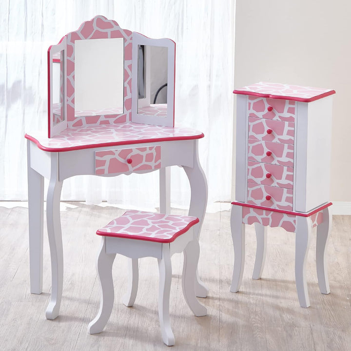 Teamson Kids Kinder Schminktisch mit Spiegel und Hocker Frisiertisch TD-11670D Rosa / Weiss, Rosa /
