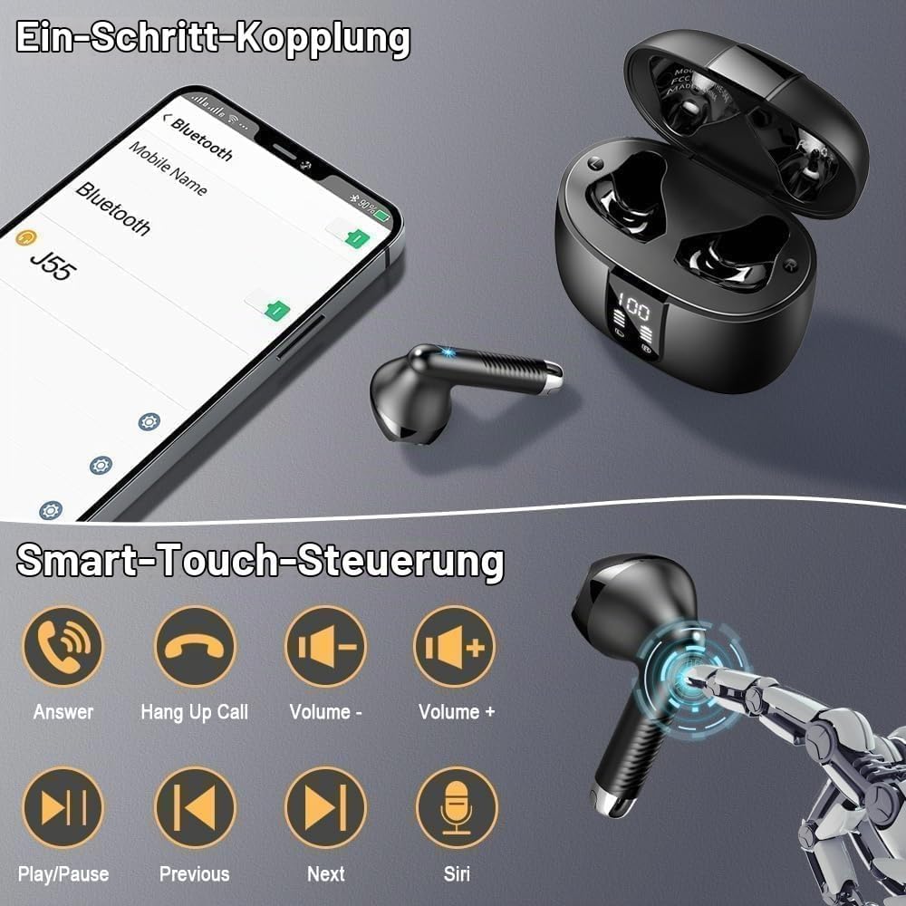 Drsaec Bluetooth 5.4 Kopfhörer 2026, 6D Tiefer Bass In-Ear Kopfhörer Kabellos Bluetooth mit App EQ S