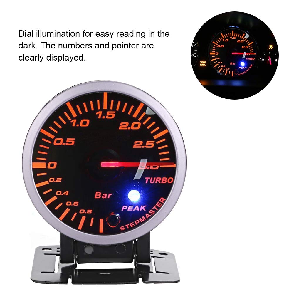 Qiilu Fahrzeuganzeige, 2,5 Zoll 60 mm 3,0 bar LED-Fahrzeugmodifikation Turbo-Ladedruckanzeige Zeiger
