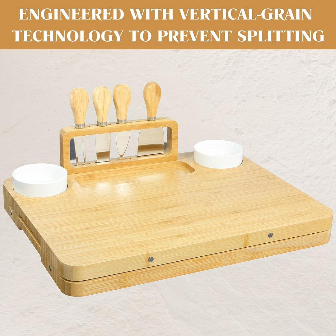 Grosses Bambus Charcuterie Board Set (40x30x2 cm) Käsebrett & Platten Zubehör mit Messern für Gesell