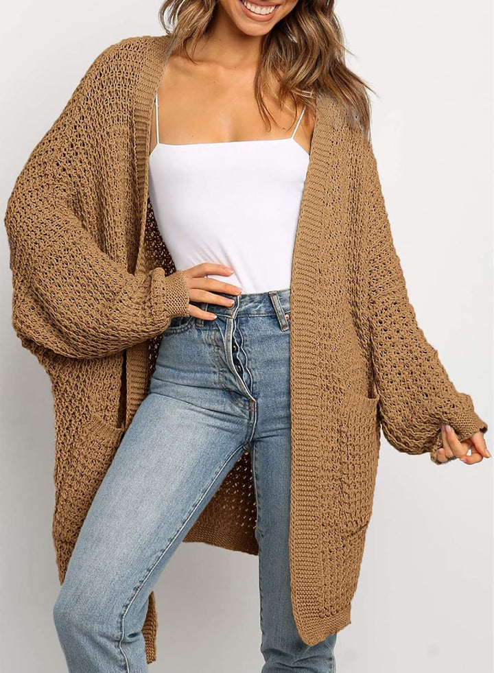 Damen Lang Strickjacke Oversize Langarm Sweater Cardigan Casual Strickmantel Herbst Outerwear mit Ta