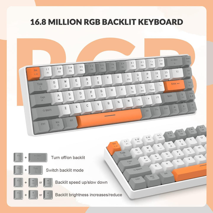 YINDIAO T8 60% RGB Gaming Tastatur und Maus Set + Gewendeltes USB-C Kabel,Kabelgebundene Mechanische