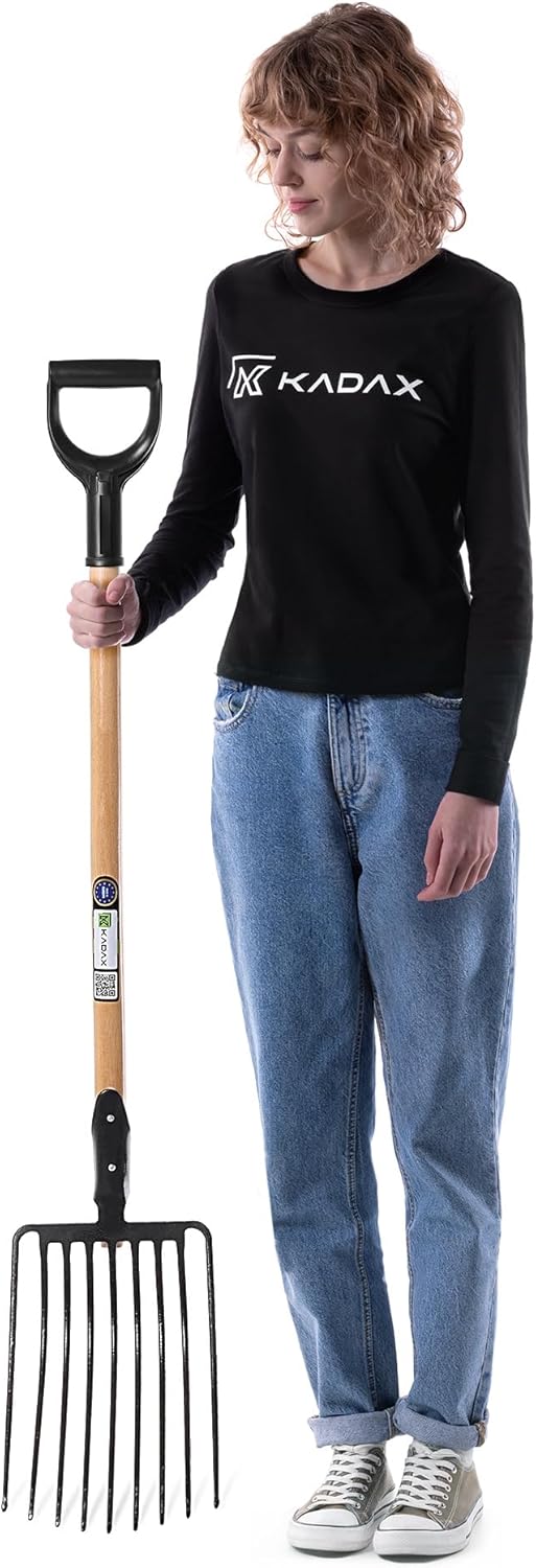 KADAX Steingabel aus Stahl, Rübengabel mit D-Griff, Forke mit Holzstiel, Spatengabel, Heugabel, Kart