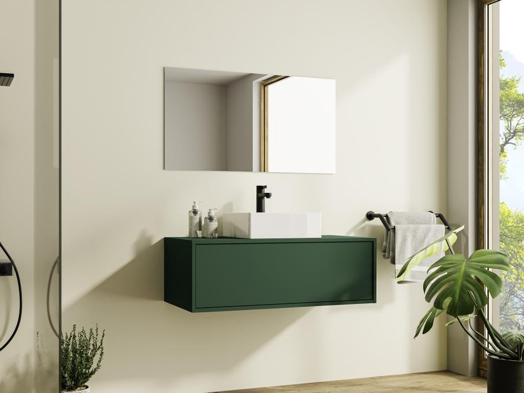 Vente-unique - Waschbeckenunterschrank hängend - Grün matt - 94 cm - TEANA II